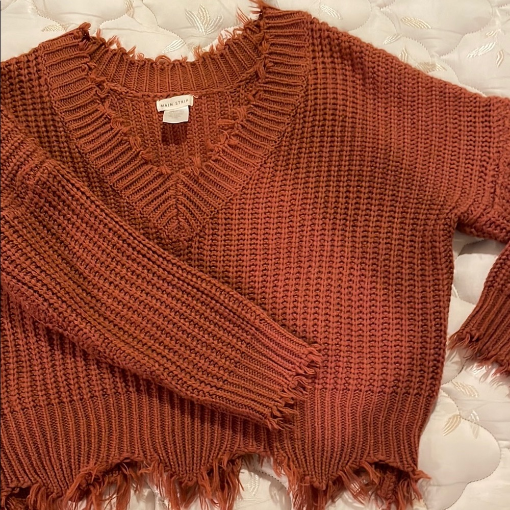 Rust colored distressed V-Neck Sweater